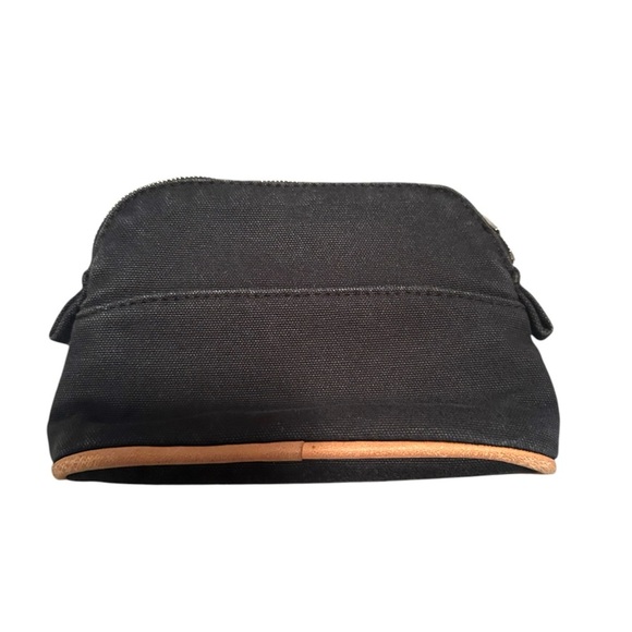 HERMES BLACK CANVAS AND BROWN LEATHER CLUTCH POUCH - Picture 4 of 7